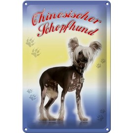 Tin Sign 20 x 30 cm – Made in Germany – Dog Chinese Crested Dog Metal Decorative Tin Sign