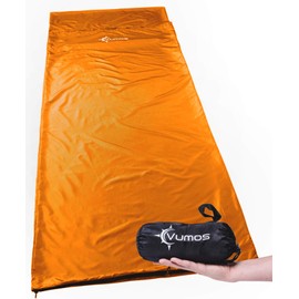 Vumos Sleeping Bag Liner and Camping Sheet - Silk Like Material for Travel - Has Full Length Zipper - Orange