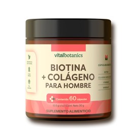 MENS Biotin + Colageno Hidrolizado con Vitamina A, D, E, B5, B9, Biotina, Calcio, Magnesio, Zinc y Colágeno. 60 capsulas de 500mg (2 meses).VitalBotanics. Suplemento para Hombre. Hydrolyzed Collagen.