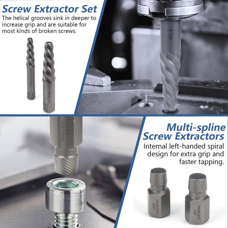MABLEVI 55-Piece Screw Extractor Set, Broken Bolt extractors & Multi-Spline