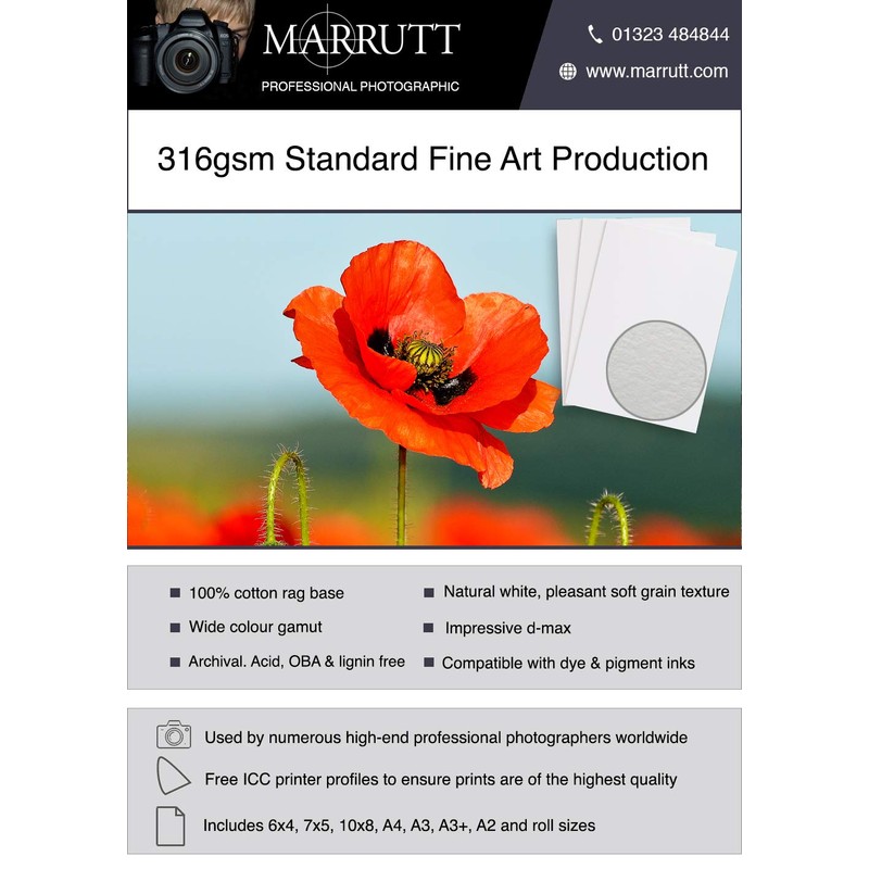 Marrutt 316gsm Standard Fine Art Textured Inkjet Photo Paper: (10"