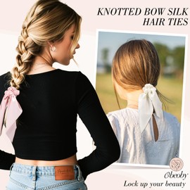 8PCS Bow Hair Scrunchies, Hair Scarf for Women Knotted Bow Silk Hair Ties Satin Hair Ribbon Hair Accessories Gifts