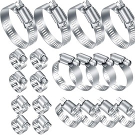 24Pcs Assorted Sizes Hose Clamps Kit, Adjustable 6-51mm Range Fuel Line Clamps for Plumbing, Automotive, Pipe Clamps for Water Pipe, Hose Clamp Kit for, Industrial, Marine, Household