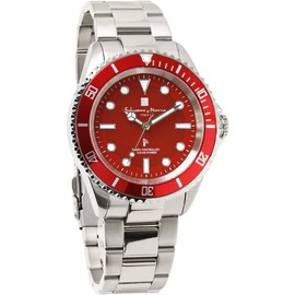 Salvatore Marra SM16103 Men's Wristwatch, Radio Solar, Exclusive to Our Store, Diver's Watch, Radio, Solar, Business, Silver, red, Bracelet Type