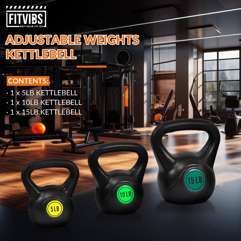 Fitvids Kettlebell Sets 3 Piece Strength Training KettleBells Weight Set