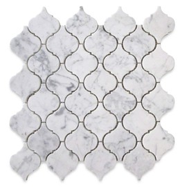 Stone Center Online Carrara White Marble Medium Arabesque Baroque Lantern Mosaic Tile Honed Kitchen Bath Wall Floor Backsplash Shower (1 Sheet)