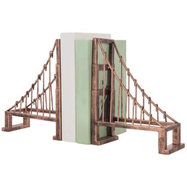 MyGift Sujetalibros decorativos de metal bronce clásico con diseño de puente de suspensión, escultura soporte para libros de texto, decoración de oficina en casa, 1 par