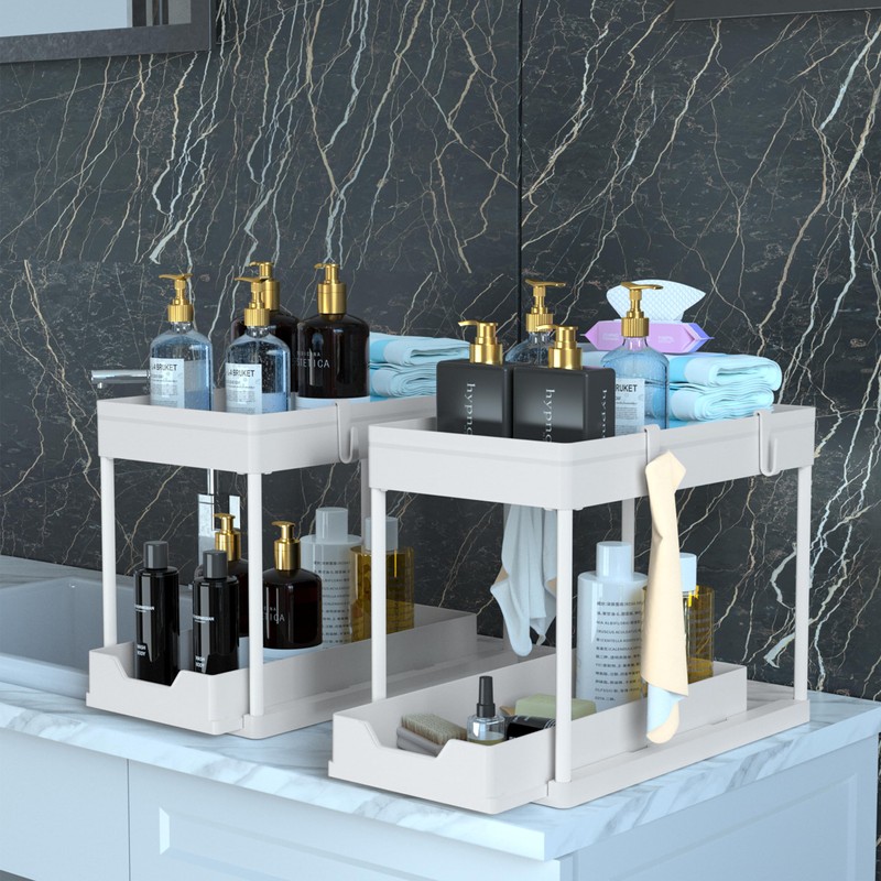 DEKAVA Cabinet, 2 Pack Under Sink Organizer, 2 Tier Sliding
