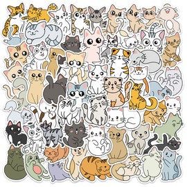 60Pcs Cute Cat Stickers, Cartoon Cat Vinyl Stickers Decals for Laptop Water Bottle Phone Luggage Scrapbook Journal, Cat Sticker Pack for Kids Teens Boys Girls