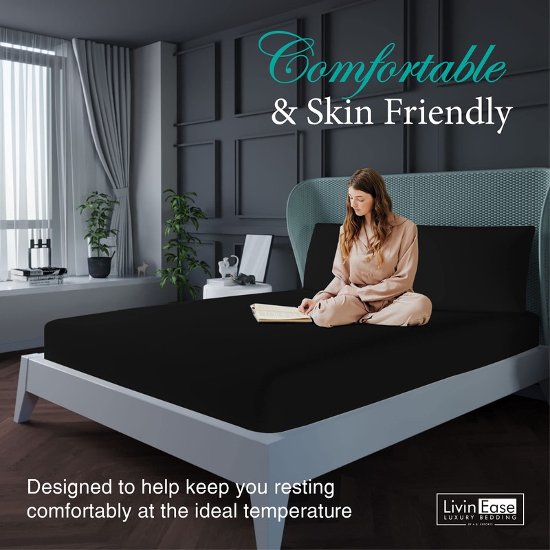 LivinEase Double Fitted Sheet -10inch(26cm) Deep Cotton Blend Double Bed