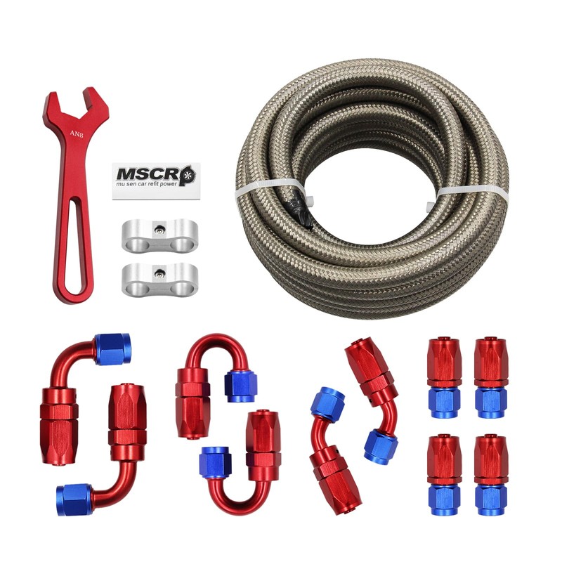 8AN 20FT Fuel Line Hose Kit with Fitting, Stainless Steel