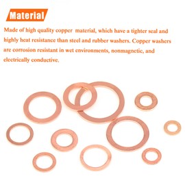 325 Pieces Copper Washers, HELIFOUNER 11 Sizes Copper Metric Sealing Washers, Flat Washers Assortment Kit (M5 M6 M8 M10 M12 M14 M16 M20)