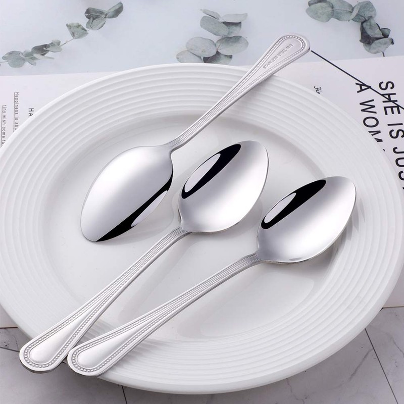 SUNSENGEUR Tea Spoons 12-Piece with Bead Pattern Dinnerware Set Bead