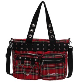 Makukke Y2K Women's Tote Bag, Gothic Shoulder Bag, Large Shopper Bag, Handbag, Shoulder Bags for Work, Office, Travel, Shopping, School, Red Plaid
