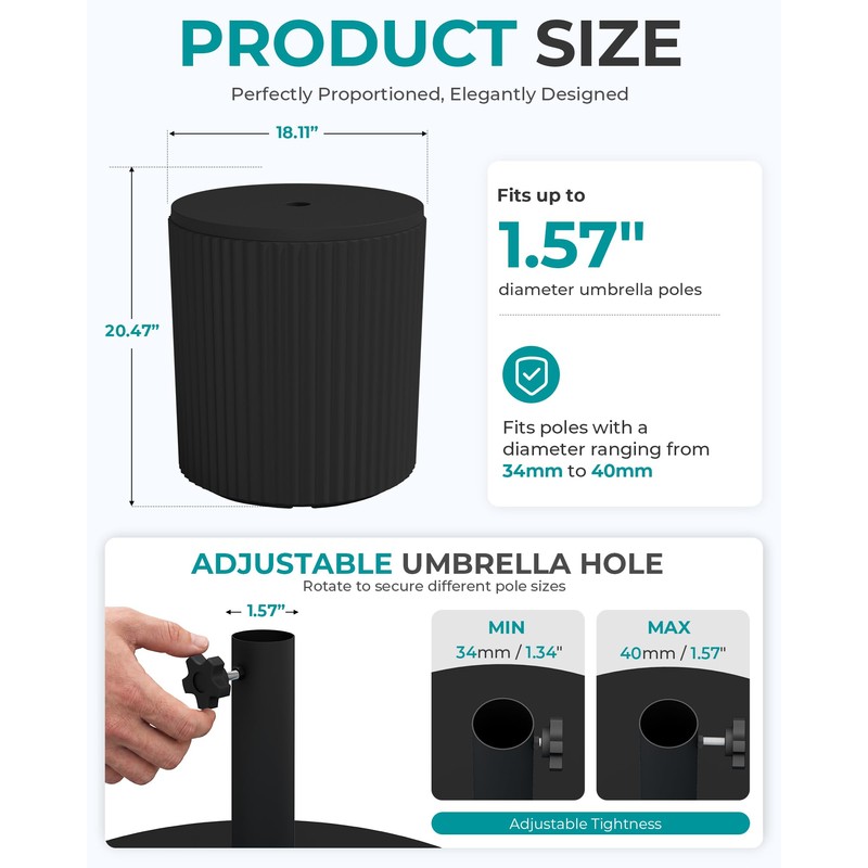Outdoor Round Umbrella Side Table,3-in-1 Multi-Functional Use,Black