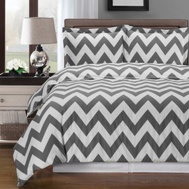 sheetsnthings Luxury 3pc - Chervon- Grey with White- King/Calking Duvet Cover Set 100% Cotton 300 Thread Count Fiber Reactive Prints Duvet Set