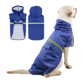 PETCUTE Dog Raincoat, Windproof, Waterproof Dog Raincoat with Reflective Stripes, Adjustable Dog Rain Jacket with Hood and Collar Hole for Small, Medium and Large Dogs