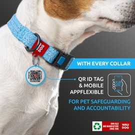 WAUDOG Reflective Cotton Dog Collar Eco-Friendly Alt to Nylon Collar for Small Medium and Large Dogs - Pet Collar with QR ID Tag - Puppy Collar for Large Breed Dogs - Adjustable Male Female Dog Collar