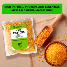 Yellow Hominy Corn – Dried Hominy for Grits, Soups, Stews & Pozole – Coarse Cornmeal, Yellow Grits, Stone Ground Cornmeal – Non-GMO Dry Corn for Southern & Mexican Recipes- 32oz