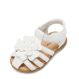 DREAM PAIRS Girls Ksd214 Closed-Toe Flower Summer Dress Sandal - White - 5 Toddler
