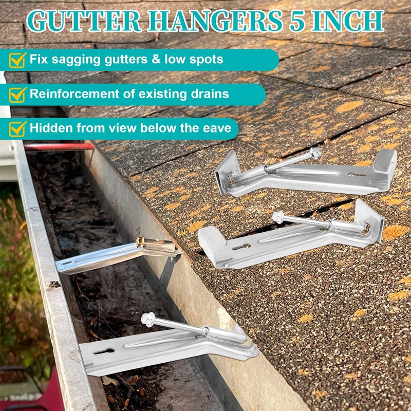 20 Pcs Gutter Hangers 5 Inch K Style with Pre-Inserted