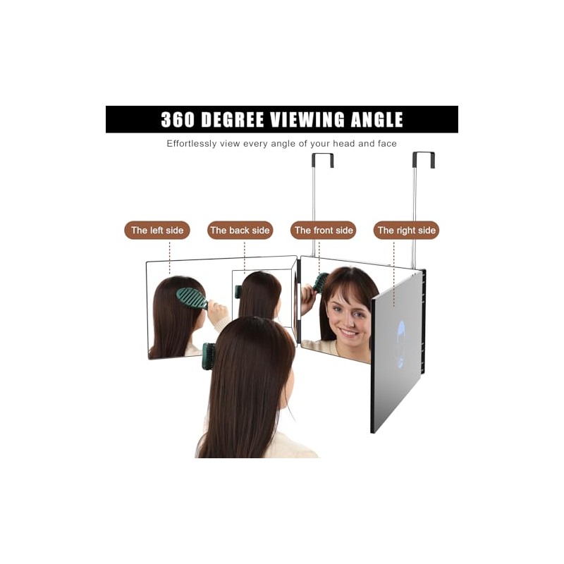 OLIBUY Espejo de 3 Vías para Cortar el Cabello Espejo
