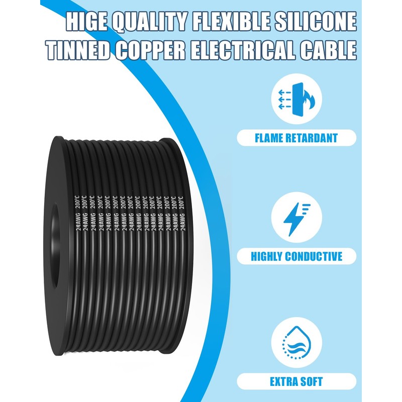 ENERJOUR 24 Gauge Wire 600FT, 24 AWG Flexible Silicone Cable,