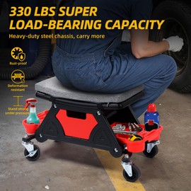 DWVO Mechanic Stool, 300 LBS Garage Stool on Wheels, Heavy Duty Rolling Mechanics Seat, Rolling Stool Seat with Wheels for Automotive Auto Repair, Shop