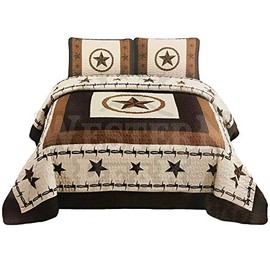 Western Peak 3 Pc Luxury Western Barb Wire Texas Lone Star Horse Shoe Cabin Lodge Barbed Wire Luxury Quilt Bedspread OVERSIZE Comforter