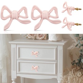 MorningRo 2 Pcs Pink Bow Knobs for Dresser,Pink Bow Drawer Knobs, Coquette Dresser Handles, Decorative Handles for Home Bedroom Hardware Cabinets Kitchen Glass Door Wardrobe