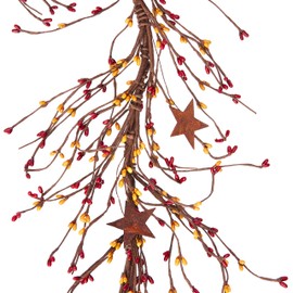CWI Gifts Pip Berry and Star Garland, 40-Inch, Burgundy/Old Gold