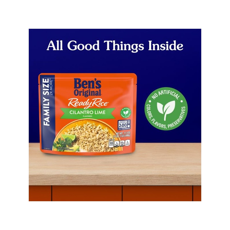 BEN'S ORIGINAL READY RICE Cilantro Lime Flavored Family Size Rice,