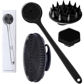 Set de 4 Cepillos de Baño de Silicona con Mango Largo para Espalda y Cuerpo Negro