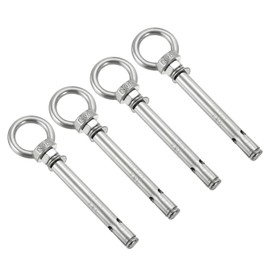 PATIKIL M6x80mm Extended Eye Bolts 4 Pack 304 Stainless Steel Shoulder Anchor Eye Bolt Screw with Eye Ring for Concrete Brick Walls Canopy Engineering Rigging Silver Tone