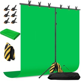 Green Screen Backdrop with Stand, 6.5x5ft Portable Greenscreen Background with Stand, T-Shape Green Screen Stand kit with 6 Spring Clamps, Sandbag, Carry Bag for Zoom, Video, Streaming and Photoshoot