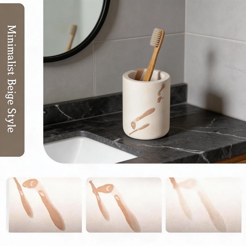 2 Packs Beige Diatomite Toothbrush Holder, Stone Bathroom Toothbrush Holder,