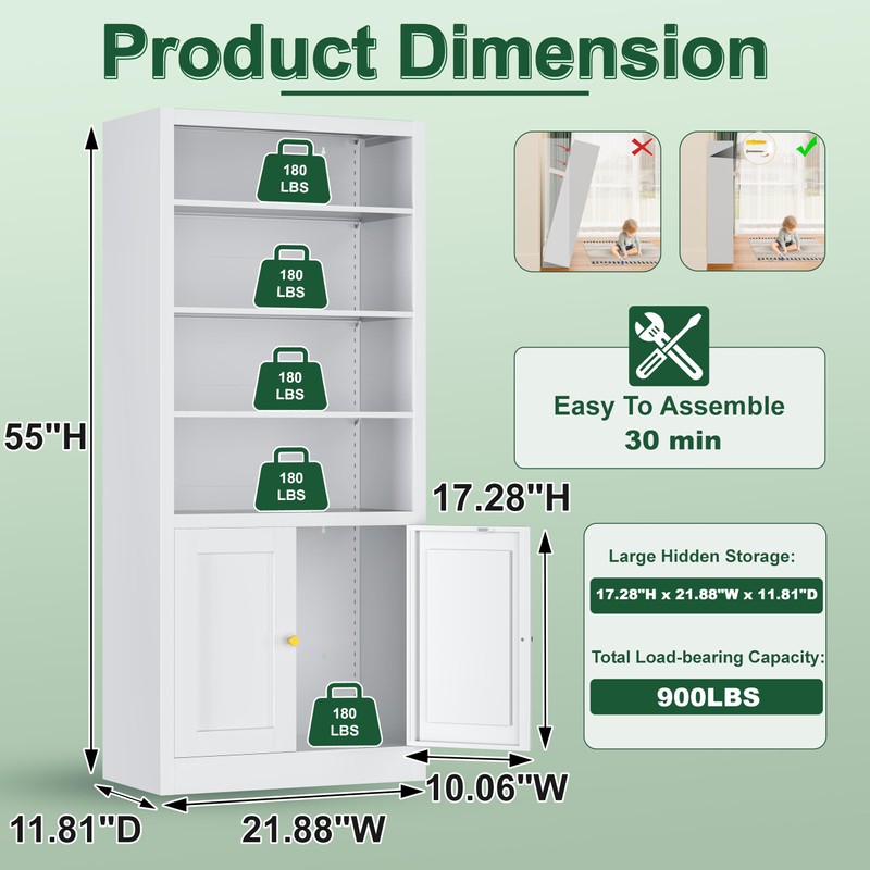 YILFANA Kitchen Pantry Cabinet, 55" Tall Metal Storage Cabinet with
