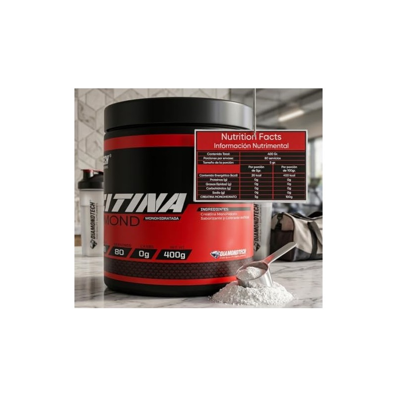 Creatina Monohidratada Black Diamond 400grs 80servicios Diamondtech (NATURAL)