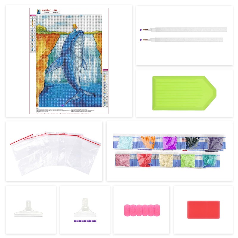 Lxmsja Blue Whale Waterfall Round Drill Diamond Painting Kits for