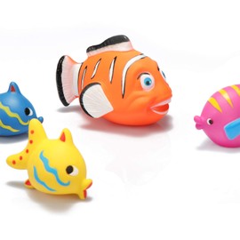 com-four® 4 x Bath Toy Fish - Swimming Toy for Children in Various Sizes and Colours - Swimming Fish for Bath and Pool (Pack of 04 - Fish Orange)