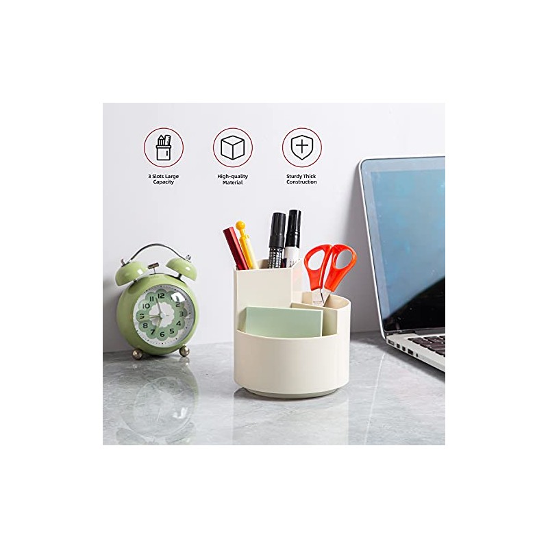 360-Degree Rotating Desk Pencil Holder with 3 Slots
