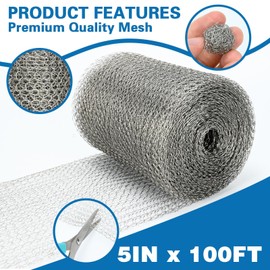 Wire Mesh for Mice Control 5in X 100 Ft Stainless Steel Wire Mesh Roll, Barrier, Flexible Elastic Mesh Fabric for Rodent, Bat, Snail Hole Filling, Gardening, and DIY Sealing of Water Outlets