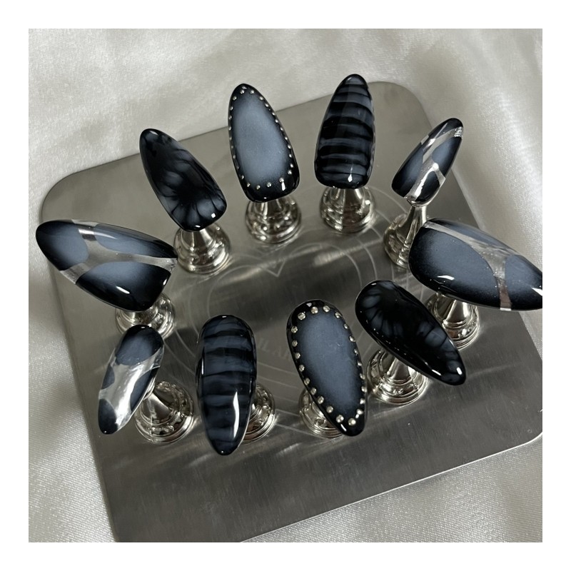Midnight Handmade Nail Tips - Coffin Egg / 미드나잇 수제네일팁