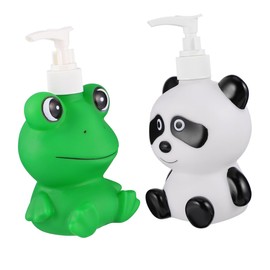 Ipetboom 2Pcs Multi Function Portable Travel Bottles Cartoon Panda Frog Lotion Dispensers for Shampoo Home Bathroom Toiletries Easy Press Pump Design