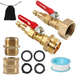 Unifizz 2PCS RV Winterizing Kit,RV Blowout Adapter with Shut Off Valve,Sprinkler Blowout Adapter with Quick-Connect Plug to 3/4 Garden Hose,Camper Winterize Blowout Plug for Winterizing RV,Camper,Boat