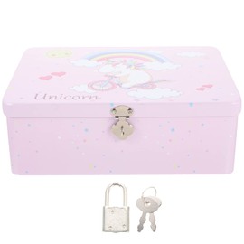 Ipetboom Kids Storage Tin Metal Tin Box Rectangular Empty Tinplate Box with Lock Unicorn Piggy Bank Treasure Boxes Decorative Jewelry Keepsakes Box for Kids Girls Women