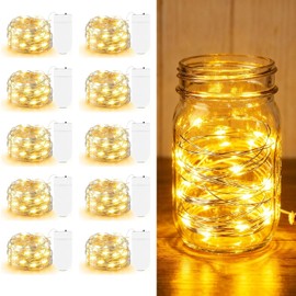 10 paquetes de luces de hadas que funcionan con pilas - 7 pies 20 luces LED centelleantes en alambre de cobre mini luces de hadas para jarrones Mason DIY Artesanías Navidad Boda Fiesta Centro de mesa