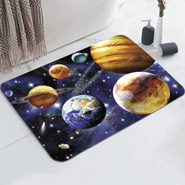 YISUMEI Space Galaxy Planet Bathroom Mat, Non-Slip Super Absorption Bath Carpet with Rubber Backing, Fit Under Bathroom Doormat Floor Rugs for Shower Buthtub Sink, 16"x24"