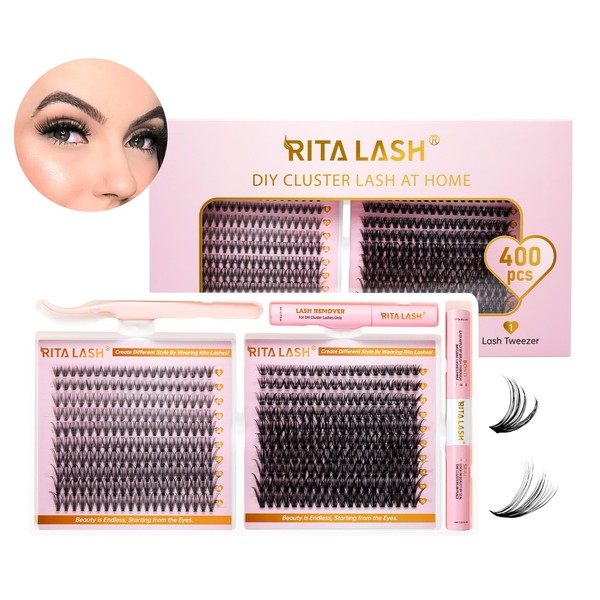 RITALASH Lash Extension Kit 400Pcs,DIY Individual Lashes Clusters Kit,Lash Bond