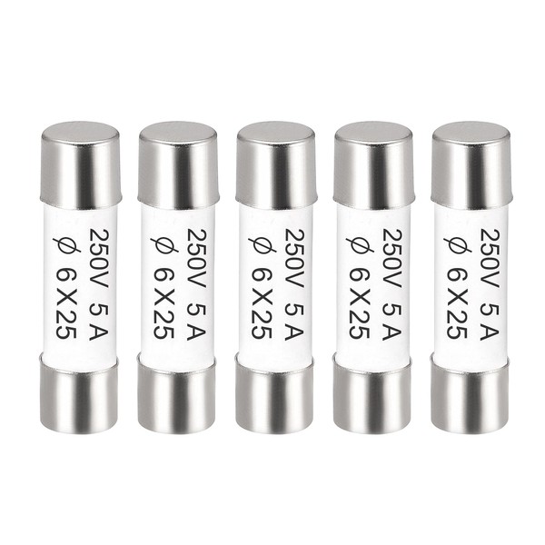sourcing map Ceramic Cartridge Fuses 5A 250V 6x25mm Ceramic Fuses